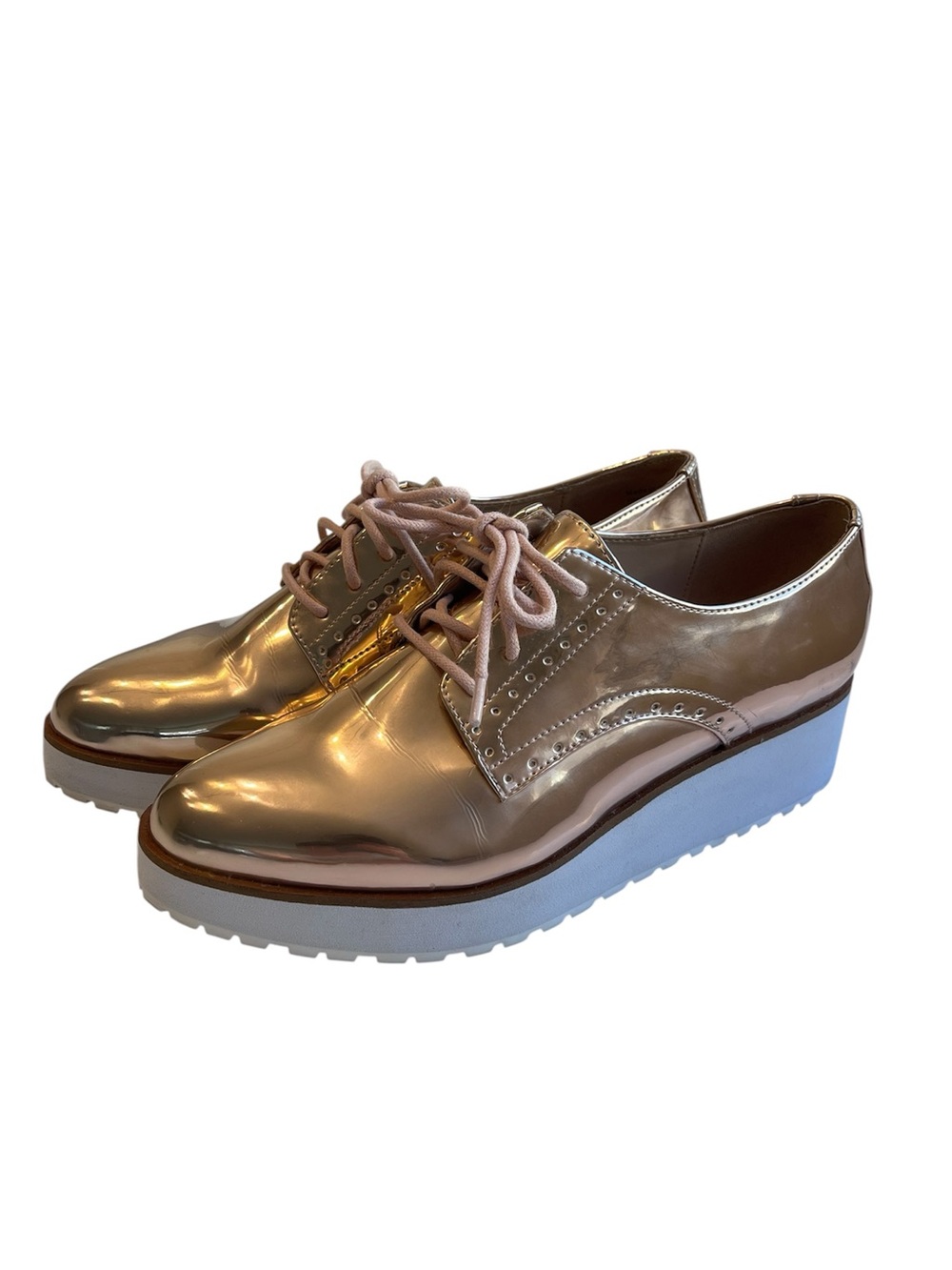 Aldo Metallic Rose Gold Platform Oxford Wedge Shoe